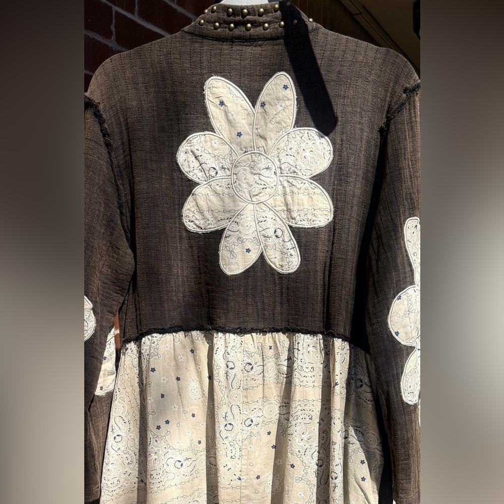 POL MoonShadow Oversized Brown Floral Patchwork Duster Jacket Studded Size Small - Picture 9 of 13